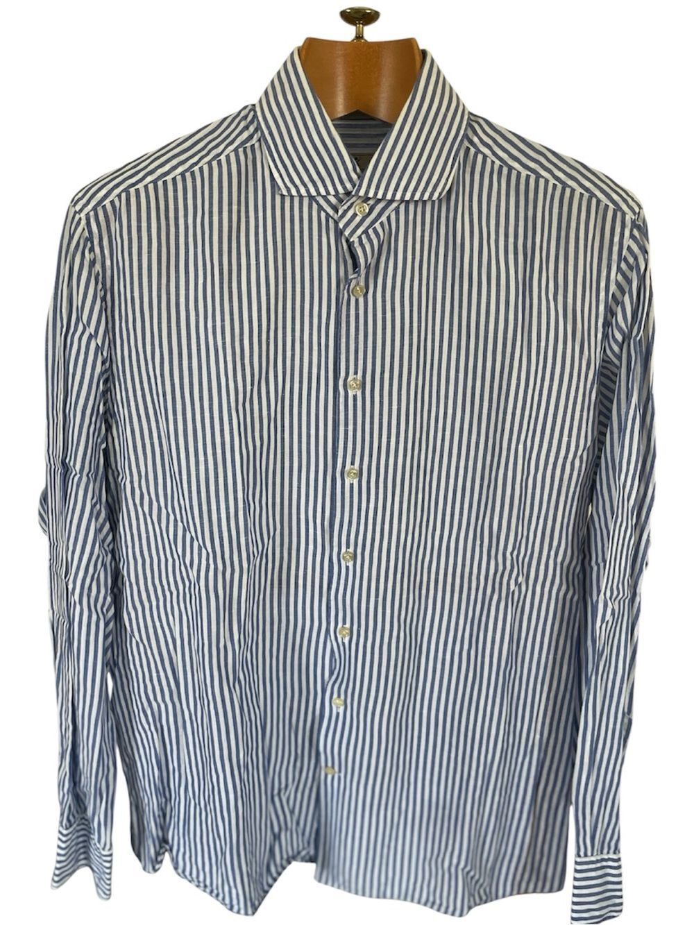 Hackett Men's Cotton/ Linen Blend Blue and White Stripe Dress Shirt Size XXL